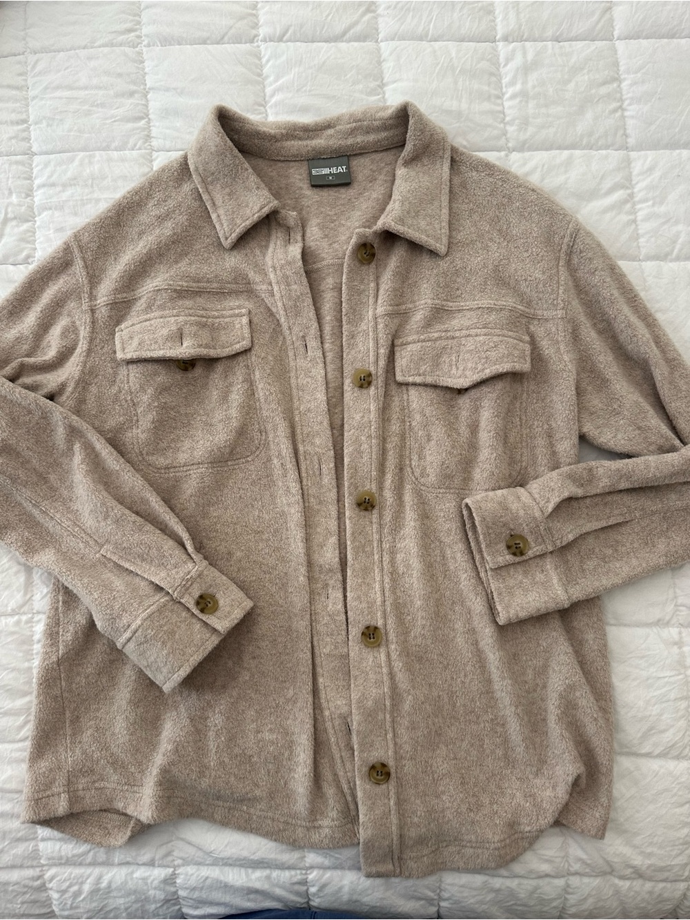 Light Beige Button-Front Shirt - Picture 2 of 8